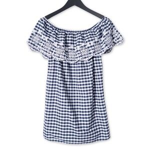 Forever 21 Off Shoulder Mini Dress Womens Medium Gingham‎ Cottagecore Coquette